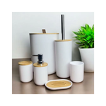 Kit 6 Acessórios De Banheiro Lavabo Detalhes Madeira Madeirado Toalete Conjunto de Higiene Pessoal Prático e Funcional 
