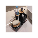 Kit 6 Acessórios De Banheiro Lavabo Detalhes Madeira Madeirado Toalete Conjunto de Higiene Pessoal Prático e Funcional 