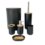 Kit 6 Acessórios De Banheiro Lavabo Detalhes Madeira Madeirado Toalete Conjunto de Higiene Pessoal Prático e Funcional 
