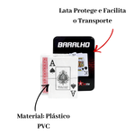 Kit 2 Baralhos 108 Cartas Plástico Na Lata Resistente Jogo De Cartas Durável