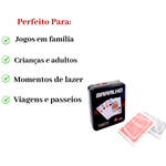 Kit Baralhos 108 Cartas + Domino Plástico Na Lata Resistente Jogo De Cartas Durável