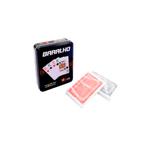 Kit Baralhos 108 Cartas + Domino Plástico Na Lata Resistente Jogo De Cartas Durável