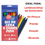 Kit 25 Giz de Cera 6 Cores Infantil Escolar 