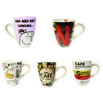 Kit Com 5 Canecas Cerâmica 330ml Frases Dizeres Presente Café Chá Sortidas