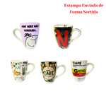 Kit Com 5 Canecas Cerâmica 330ml Frases Dizeres Presente Café Chá Sortidas