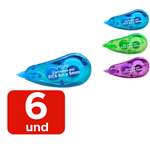 Kit com 6 Fitas Corretivas 5mm x 6m Sortidas Escolar