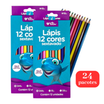 Kit 24 Pacotes de Lapis de Cor 12 Cores Sextavado Atacado 