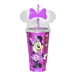 Copo Infantil Minnie Com Tampa e Canudo Orelha Minnie Mouse 500ml