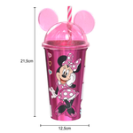 Copo Infantil Minnie Com Tampa e Canudo Orelha Minnie Mouse 500ml
