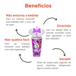 Copo Infantil Minnie Com Tampa e Canudo Orelha Minnie Mouse 500ml