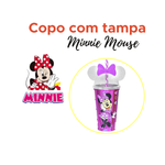 Copo Infantil Minnie Com Tampa e Canudo Orelha Minnie Mouse 500ml