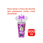 Copo Infantil Minnie Com Tampa e Canudo Orelha Minnie Mouse 500ml