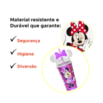 Copo Infantil Minnie Com Tampa e Canudo Orelha Minnie Mouse 500ml