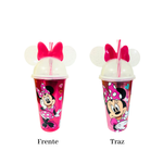 Copo Infantil Minnie Com Tampa e Canudo Orelha Minnie Mouse 500ml