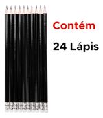 Kit 24 Unidades Caixa de Lapis Grafite Hb Sextavado Com Borracha Para Desenho e Escola