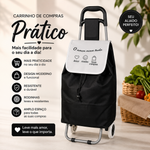 Carrinho De Compras Feira Supermercado com Rodas Dobrável Suporta 30 Kg 