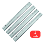 Kit Com 4 Régua de Alumínio 30 Cm Escolar Medidor Resistente Escritório Metálica