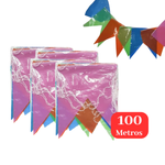 Kit 100 Metros Bandeirinhas Festa Junina Plástico São João Colorida