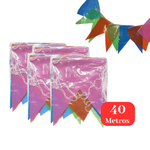 Kit 40 Metros Bandeirinhas Festa Junina De Plástico São João Caipira Resistente Colorida Grande