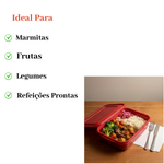 Kit Com 5 Potes Retangulares 1100ml Com tampa Colorida Organizador Alimentos Marmita