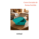 Kit Com 5 Potes Retangulares 1100ml Com tampa Colorida Organizador Alimentos Marmita