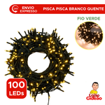 Pisca Pisca Led Para Decoração De Natal Branco Quente 9 Metros 127v 100 Lampadas De Fio Verde