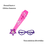Kit Microfone Infantil Com Luz Som Música e Óculos