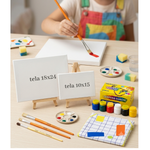 Kit de Pintura Infantil Com Tela Tintas Pincel e Avental Educativo