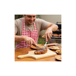 Kit Jogo de Facas 7 Peças Churrasco Gourmet com Tábua Madeira Tesoura e Garfo Aço Inox
