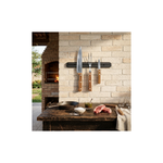 Kit Churrasco 5 Peças com Tábua de Madeira Suporte Magnético Faca Garfo Aço Inox