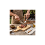 Kit Churrasco 5 Peças com Tábua de Madeira Suporte Magnético Faca Garfo Aço Inox