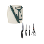 Kit Churrasco 7 Peças Facas Aço Inox Tesoura Descascador Tábua de Corte Cozinha Gourmet