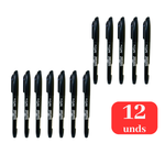 Kit 12 Marcadores Permanentes Slim Preto Ou Azul  Ponta Redonda 1 Até 2mm Tinta Permanente