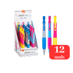 Kit 12 Lapiseiras 2.0mm Coloridas Com Apontador Grip Emborrachado Material Escolar