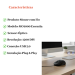 Mouse com Fio USB MO1000 Essentia 1200 DPI Óptico para PC Notebook Windows e Mac