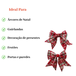 Kit 2 Laços Xadrez Natalino Para Árvore Guirlanda Decoração