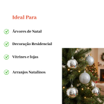 Kit 5 Bolas de Natal Prata Lisa e Glitter 8cm Árvore Natalina