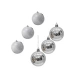 Kit 6 Bolas de Natal Prata Lisa e Glitter 7cm Árvore Natalina