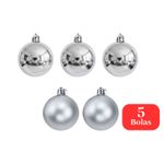 Kit 5 Bolas De Natal Prata Fosca E Brilhante 8cm Para Árvore Decoração Natalina Enfeite Natal
