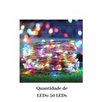 Fio de Cobre 5 Metros 50 LEDs Coloridos à Pilha Natal Pisca Pisca