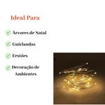 Fio de Fada Cobre 5 Metros 50 LEDs Branco Quente à Pilha Natal