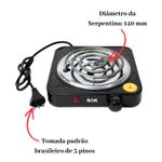 Fogareiro Elétrico 1 Boca 127V 1000W Portátil Sem Gás