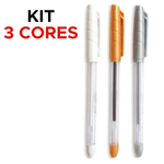 Kit 3 Canetas Gel 1.0mm Branca Prata Dourada Lettering