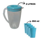 Kit Jarra 2 Litros Com 4 Copos De Plástico 350ml Para Suco Refresco Para Familia Grande Kit Jarra Resistente