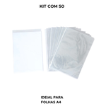 Kit com 50 Envelopes Plástico 4 Furos Para Documentos Pasta Fichário