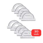 Kit 10 Transferidores Premium 180 Graus Cristal Transparente Escolar