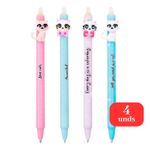 Kit 4 Canetas Gel Apagáveis Gatinho 0.7mm Azul Ponta Fina Estampas Sortidas