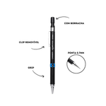 Kit 11 Lapiseiras 0.7mm Carbon Grip com Borracha Clip Removível Sortidas