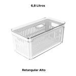 Organizador Retangular Com Tampa Tela Cesto Multiuso Geladeira Cozinha 6,8L