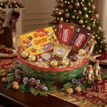 Cesta de Natal Bambu Feliz Natal 23x18x10cm Para Decoração De Mesa Vespera De Natal